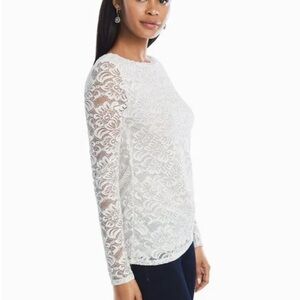NWT WHBM Floral Lace Top Long Sleeve Lace Blouse Size Medium Reversible Top